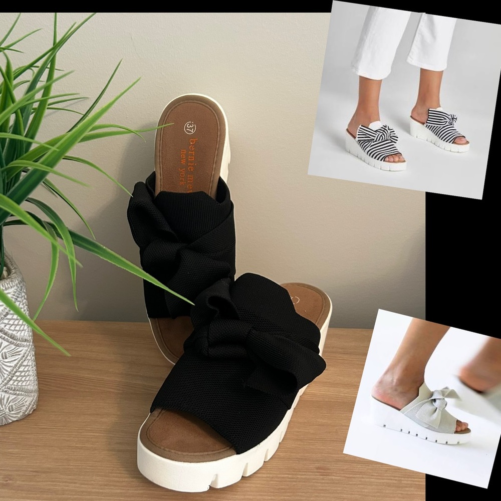 Bernie Mev Ultra Comfort Black Venti Freesia Wedge Slide Sandals, Black size 37